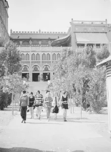 Vacation Prints: A typical scene on the Lido. Bathing party leaving the Excelsior Hotel 25 August 1926