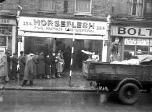 Unable to get their weekend meat rations owing to the transport strike Londoners