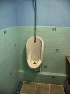 Bowl Prints: Urinal with a pretty tiled blue wall