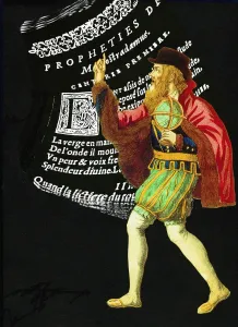 Man, Myth And Magic Prints: Vartiation on the Epinal portrait, with Nostradamus against a distorted image of