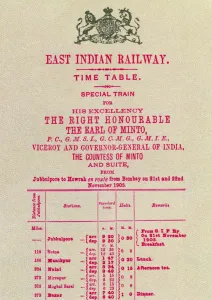 Edwardian Prints: The Viceroy had special railway timetables printed each time he travelled. 1905