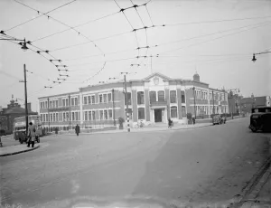 Vehicles Prints: A view of the Erith Council offices with the trolley bus wires seen overhead