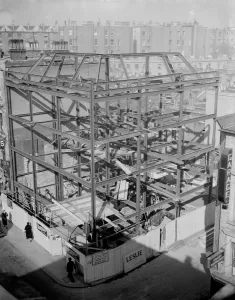 London Life Prints: A view looking down onto the scaffolding frame for the new flats on the Earl Courts Road