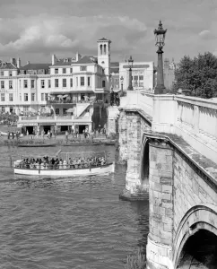 1940s Prints: A view of the river Thames from Richmond Bridge, London, England, with a pleasure
