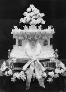 Royals Prints: A view of the Royal Silver Wedding Cake at Mc Vitie and Prices bakery at Harlesden