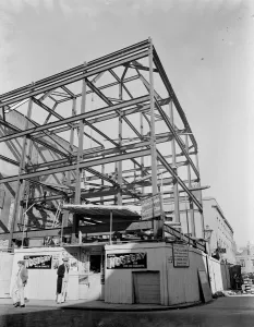 A view of the scaffolding frame for the new flats on the Earl Courts Road, West London
