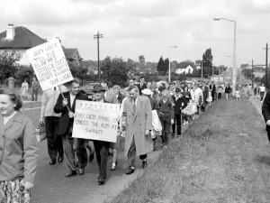 Villagers of Swanley Kent demonstrate in favour of a zebra crossing and by pass July 1960