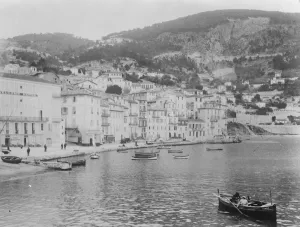 Boats Prints: Villefranche. The landing place showing on the right the Corniche Road. A general view