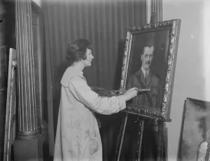 Viscount Falkland poses for his portrait by Mrs Dorothy Macavity at her London studio
