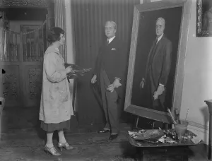Viscount Falkland poses for his portrait by Mrs Dorothy Macavity at her London studio