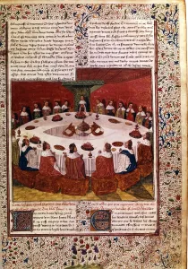 Meeting Prints: Vision of the Holy Grail appearing at King Arthurs Court 1470