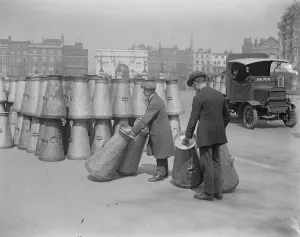 Volunteers at work in Hyde Park London dealing with milk supply 15 April 1921