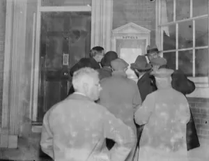 Lady Prints: Voters cue at the Dartford polling station. 1936