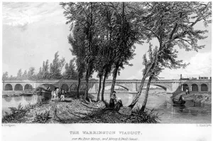 19th Century Prints: The Warrington Viaduct, over the River Mersey and Mersey and Irwell Canal, on