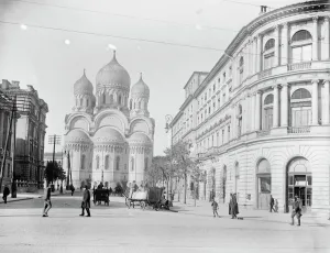 Warsaw Poland A view in Warsaw showing the hotel Europeski and the Russian Chuch