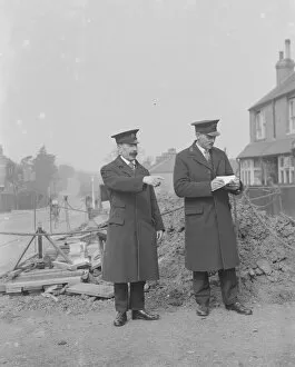 Coat Collection: Water board men in Chislehurst, Kent. 1939