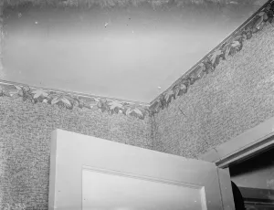 Door Prints: Water damage to a ceiling from geyser burst at Petts Wood, Kent. 12 April 1938