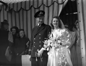 40s 40s 1940s 1940s Nineteen Forties Prints: Wedding of Lieutenant D Shankland, RN, and Miss A Akers Douglas at St Georges Church