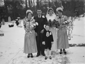 The wedding of Miss I Herman held in Foots Cray, Kent. Wedding group. 24 December
