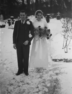 The wedding of Miss I Herman held in Foots Cray, Kent. The bride and bridegroom