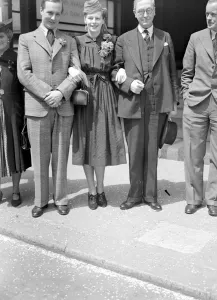Wedding of Mr A. W. J. Greenwood and Mrs Goetz at Caxton Hall Register Office. With