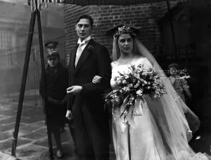 Marriage Prints: The wedding of Mr Terence Gates and Miss Margery Lyons at Chelsea Old Church, London