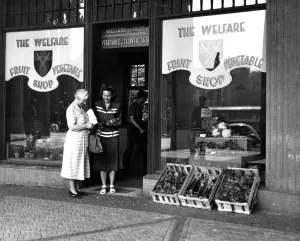 Scales Prints: The Welfare Fruit and Vegetable Shop selling all the produce grown by the Army School