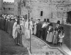 Welsh Prints: Welsh National Eisteddfod at Carnarvon The picturesque procession through the grounds