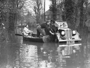 Boat Prints: A wide area of Berkshire lies underwater following the overflowing of the river Thames