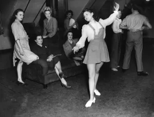 Celebration Prints: Windmill girls in 1946 dance / dancing / party season / celebration / happy vintage