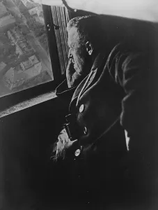 At the window of the new zeppelin. Dr Hugo Eckener, the constructor of the great new zeppelin