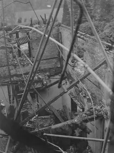Two wings of country mansion destroyed by fire. Mr Edward Faulkner, the head gardner