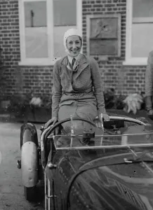 Winner of the womens mountain handicap at Brooklands. Mrs P Oxenden after her victory