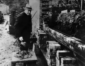 Winston Churchill building a wall at his house Chartwell near Westerham Kent