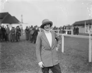 Woman jockey in Newmarket Town Place Race. Miss Betty Tanner took part in the race