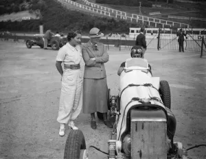Women racing drivers practice for new speed duel at Brooklands. Mrs Kay Petre