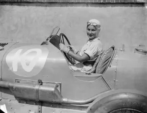 Women racing drivers practice for new speed duel at Brooklands. Mrs Kay Petre