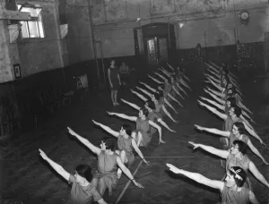 Exercise Prints: Womens keep fit class in Dartford, Kent. 1937