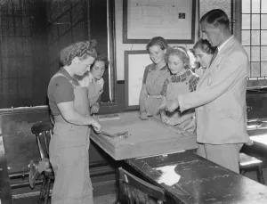 Womens Land Army in training in Wye, Kent. Here the Land Girls are being given