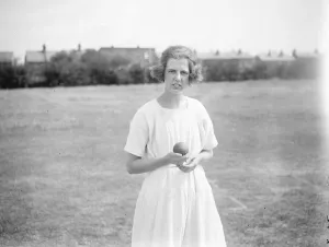 Wonderful woman bowler Miss Muriel Maxted, Captain of the Beaver Wednesday Cricket Club