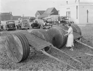 Pebbles Prints: Wooden carts on the Dungeness beach in Kent. 1936