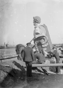 The wooden figurehead of HMS Warspite. 1935