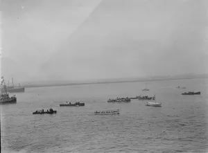 The Worcester Training Ship boat race on the Thames at Greenhithe, Kent. HMS Worcester