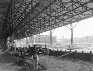 Work being done on the Crayford and Bexleyheath Greyhound Stadium in Kent, by builders