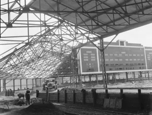 Work being done on the Crayford and Bexleyheath Greyhound Stadium in Kent, by builders