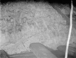 Work on the Dartford Tunnel. The process of cementation in which holes are bored