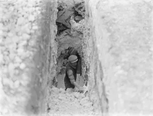 Pickaxe Prints: A worker digging a trench as part of the new sewers being built in Farningham, Kent