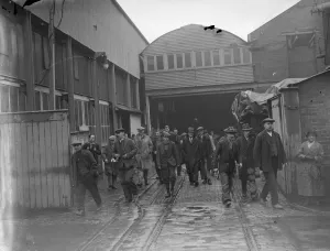 Yard Prints: Workers leaving Dartford factory. 1935
