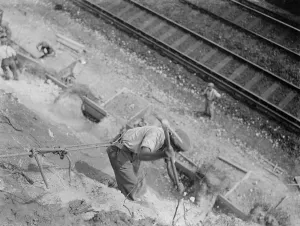 Working on embankment for Dartford, Power Station. 1937
