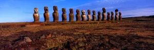 Man, Myth And Magic Prints: World. 1 005. Easter Island. Fifteen gigantic status in a row. [Panoramic shot]